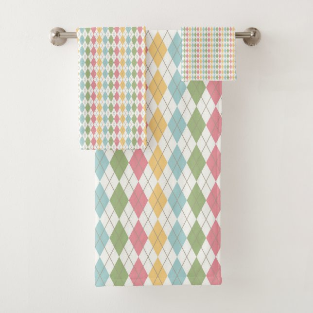 Pastel Argyle Pattern Bath Towel Set (Insitu)