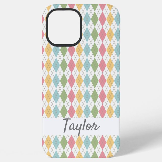 Pastel Argyle Pattern Personalised iPhone Case (Back)