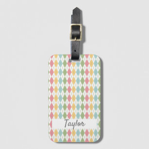 Pastel Argyle Pattern Personalised Luggage Tag