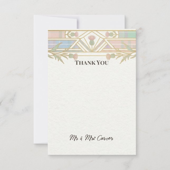 Pastel Art Deco Wedding Thank You Card (Front)