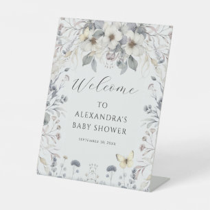 Pastel Art Nouveau Flower Butterfly Baby Girl Pedestal Sign