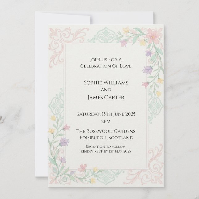 Pastel Art Nouveau Wedding Invitation (Front)