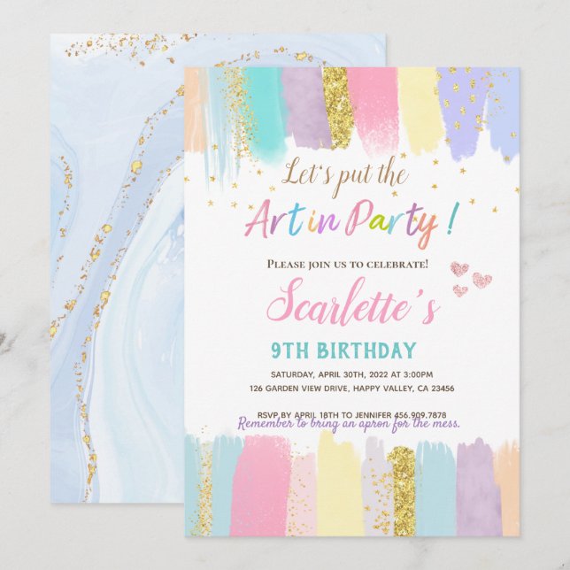 Pastel Art Painting Party Girl Birthday Invitation (Front/Back)