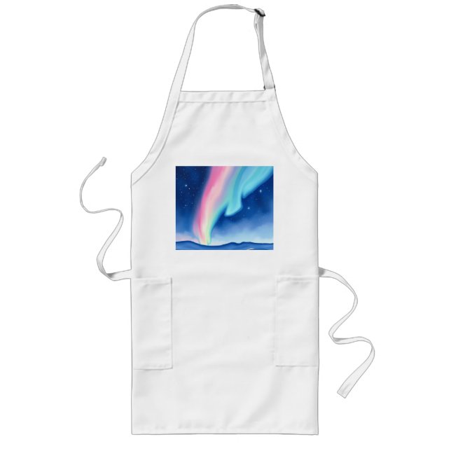 Pastel Aurora Borealis Watercolor Art Long Apron (Front)