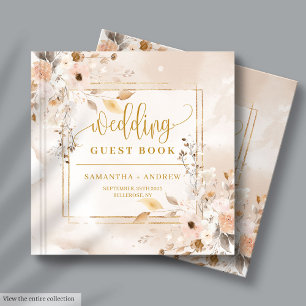 Pastel Autumn Boho Florals Gold Wedding Guest Book