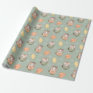 Pastel Autumn Cats in Mugs Pattern Wrapping Paper