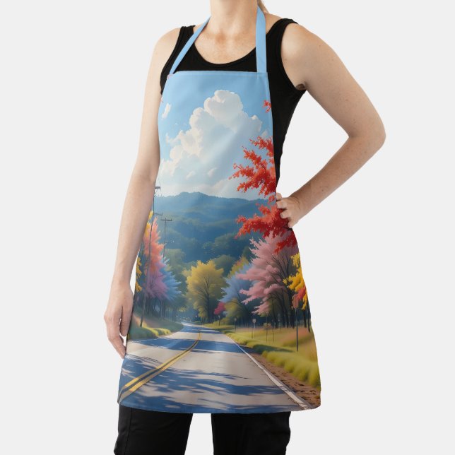Pastel Autumn Country Road Watercolor Apron (Insitu)