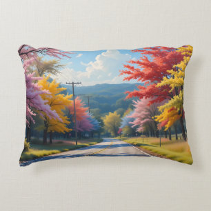 Pastel Autumn Country Road Watercolor Decorative Cushion
