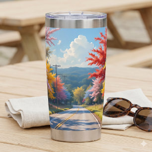 Pastel Autumn Country Road Watercolor Insulated Tumbler