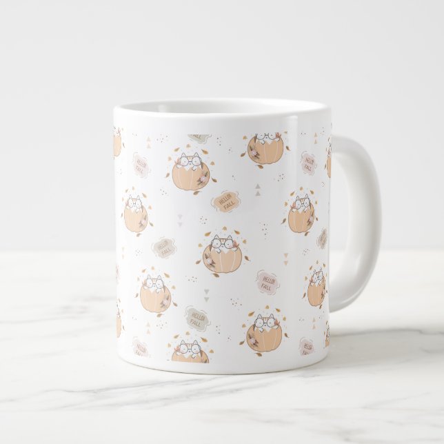 Pastel Autumn Cute Cats Large Coffee Mug (Front Right)