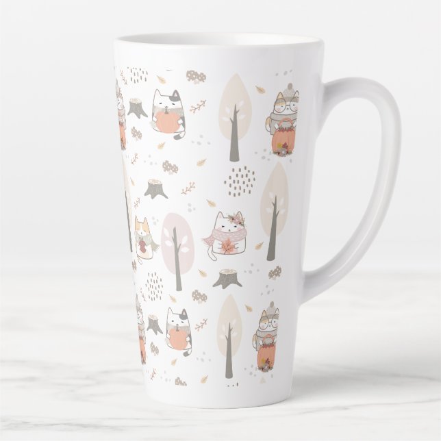 Pastel Autumn Cute Cats Latte Mug (Right)