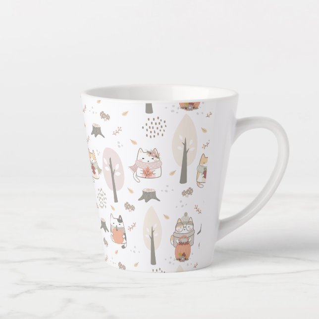 Pastel Autumn Cute Cats  Latte Mug (Right)
