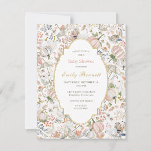 Pastel Autumn Goose Pumpkin Baby Shower Invitation