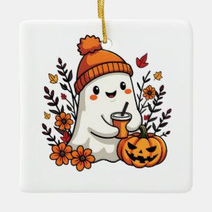 Pastel Autumn Kawaii Ghost Fall Pumpkin Spice Ceramic Ornament