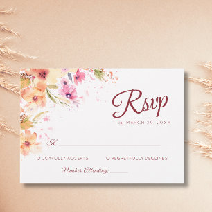 Pastel Autumn Wildflower Peony Rose Art Wedding RSVP Card