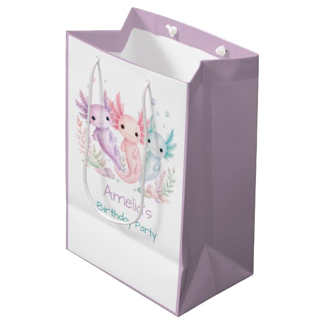 Pastel Axolotl Birthday Party  Medium Gift Bag (Front Angled)
