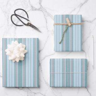 Pastel Azure & Gray Chevron Stripes Wrapping Paper Sheet