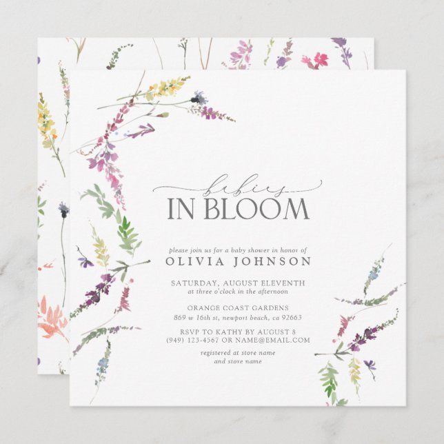 Pastel Babies in Bloom Script Floral Baby Shower Invitation (Front/Back)