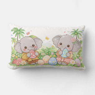 Pastel Baby Animals with Floral Eggs Lumbar Cushion