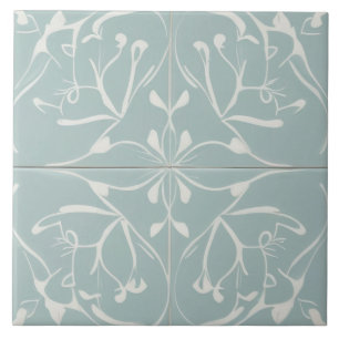 Pastel Baby Blue & White Decorative Abstract Tile