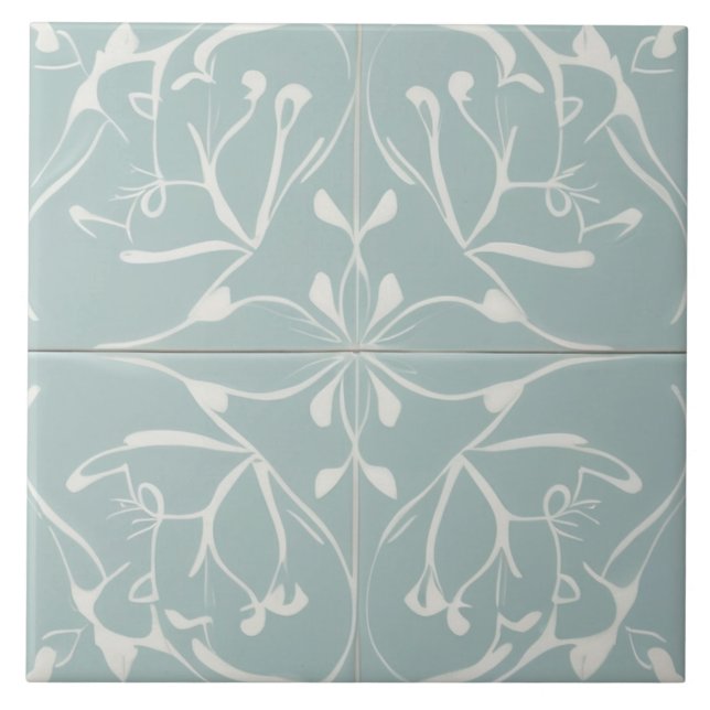Pastel Baby Blue & White Decorative Abstract Tile (Front)