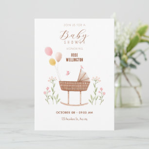 Pastel baby crib floral baby shower invitation