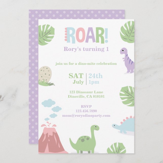 Pastel Baby Dinosaur Kids Birthday Party Holiday Card (Front/Back)