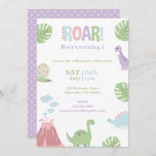 Pastel Baby Dinosaur Kids Birthday Party Holiday Card