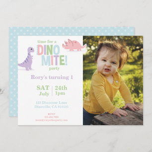 Pastel Baby Dinosaur Kids Photo Birthday Party Holiday Card