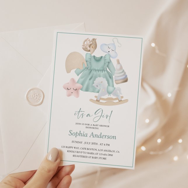 Pastel Baby Girl Shower with Soft Blue Dress Invitation (Creator Uploaded)