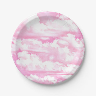 Pastel Baby Pink Happy Clouds Decor Paper Plate