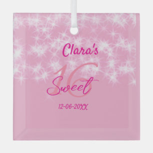 Pastel baby pink sweet 16 birthday add name da glass tree decoration