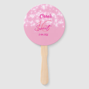 Pastel baby pink sweet 16 birthday add name da hand fan