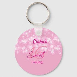 Pastel baby pink sweet 16 birthday add name da key ring