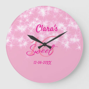 Pastel baby pink sweet 16 birthday add name da large clock