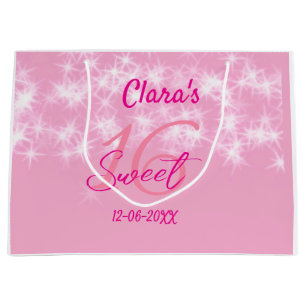 Pastel baby pink sweet 16 birthday add name da large gift bag