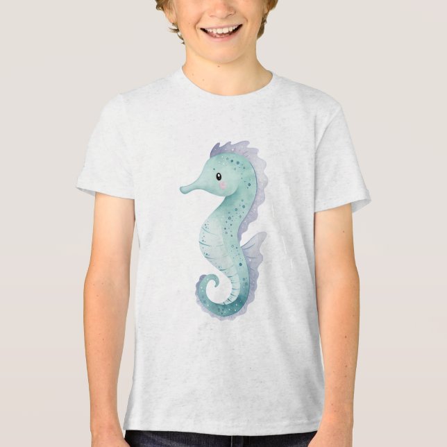 Pastel Baby Seahorse Watercolor Tri-Blend Shirt (Front)