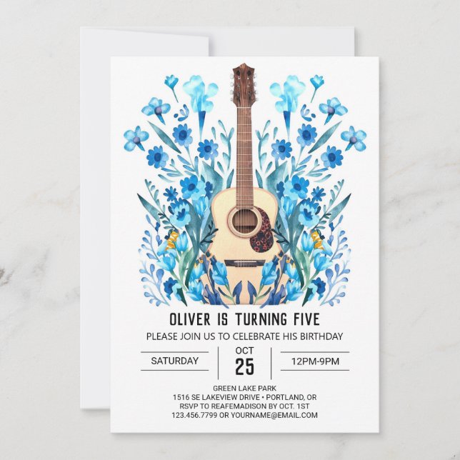  Pastel Ballad Guitar Boy Birthday Invitation (Front)
