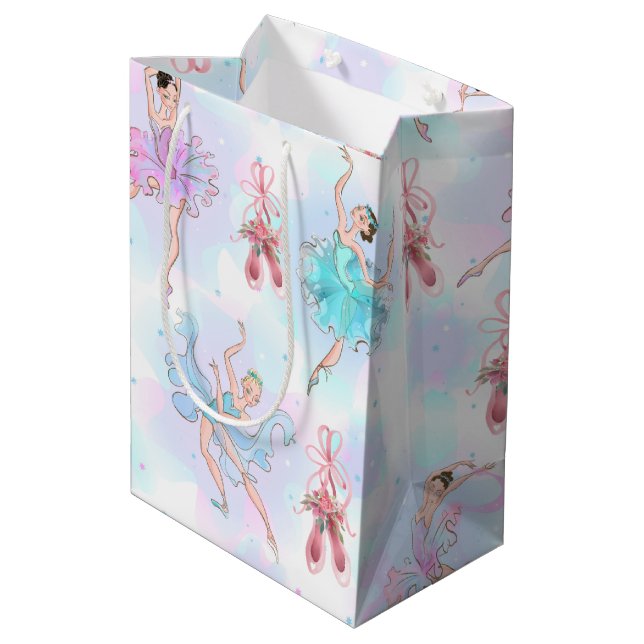 Pastel Ballet Dancers  Medium Gift Bag (Back Angled)