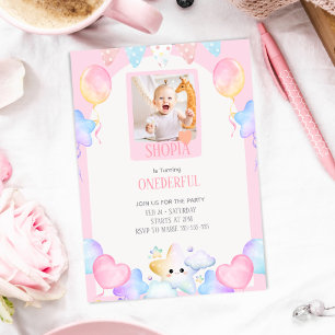 Pastel Balloon 1st Birthday Photo Invitation