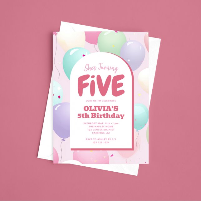 Pastel Balloon 5th Birthday Invitation (Creator Uploaded)