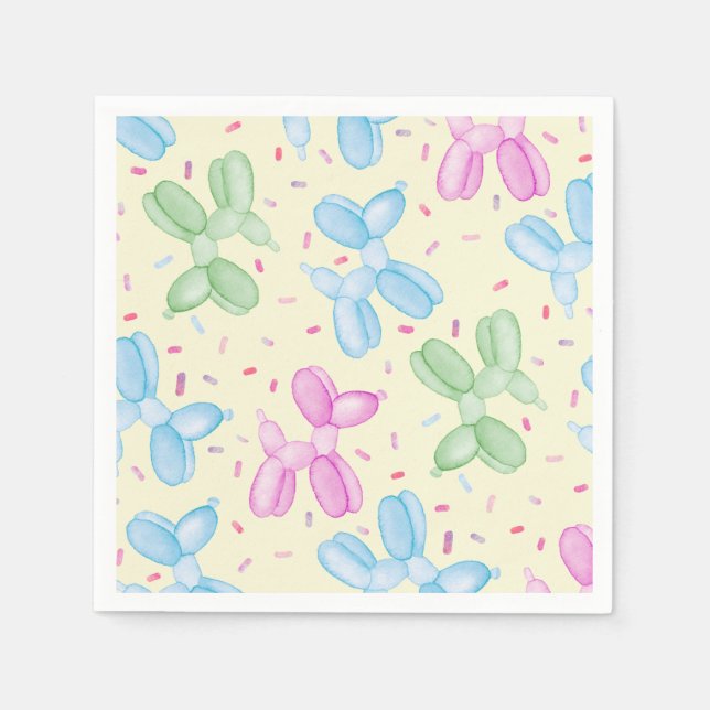 Pastel Balloon Animal Birthday Party Napkins (Front)