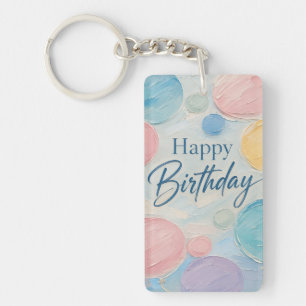 Pastel Balloon Birthday Brushstrokes Key Ring