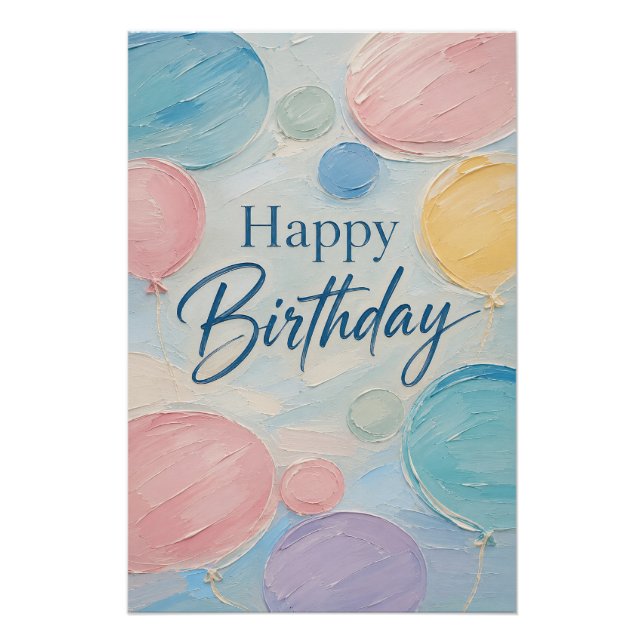 Pastel Balloon Birthday Brushstrokes Poster (Front)