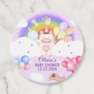 Pastel Balloon Unicorn Rainbow Baby Shower Favour Tags