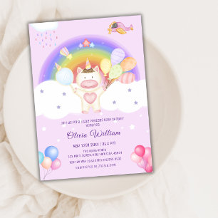 Pastel Balloon Unicorn Rainbow Baby Shower Invitation