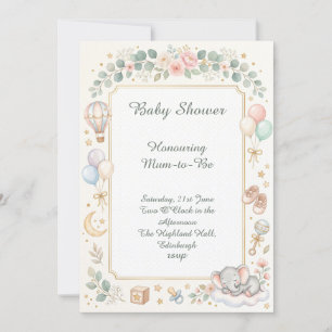 Pastel Balloons Baby Shower Invitation