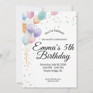 Pastel Balloons Birthday Party Invitation