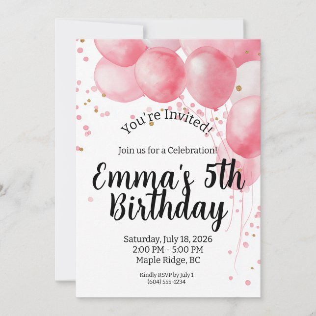 Pastel Balloons Birthday Party Invitation (Front)