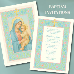 Pastel Baptism Mary and Jesus Floral  Invitation